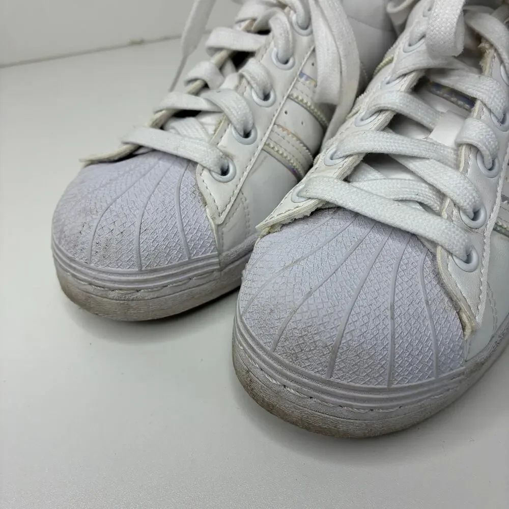 Adidas Superstar Iridescent White Ortholite Lace Up Sneakers Girls Size 5